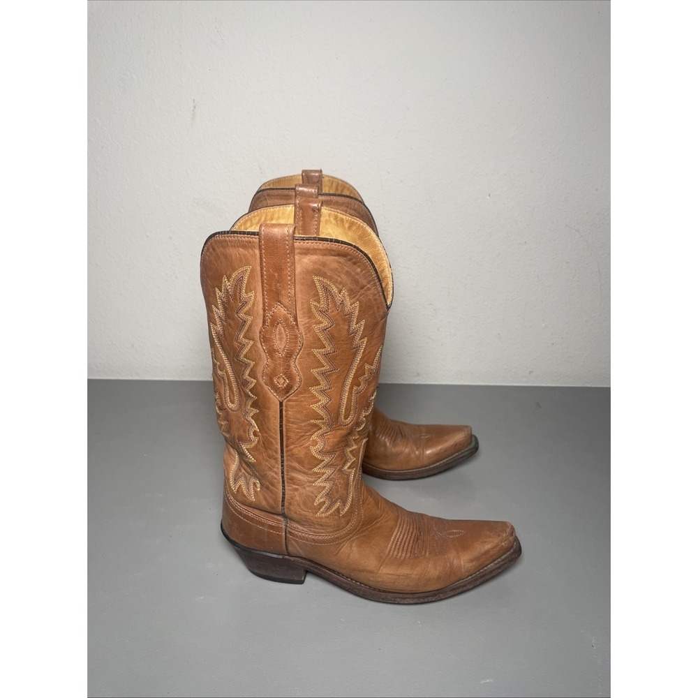 Old West Tan Leather Western Cowboy Boots Women's Size 7 B